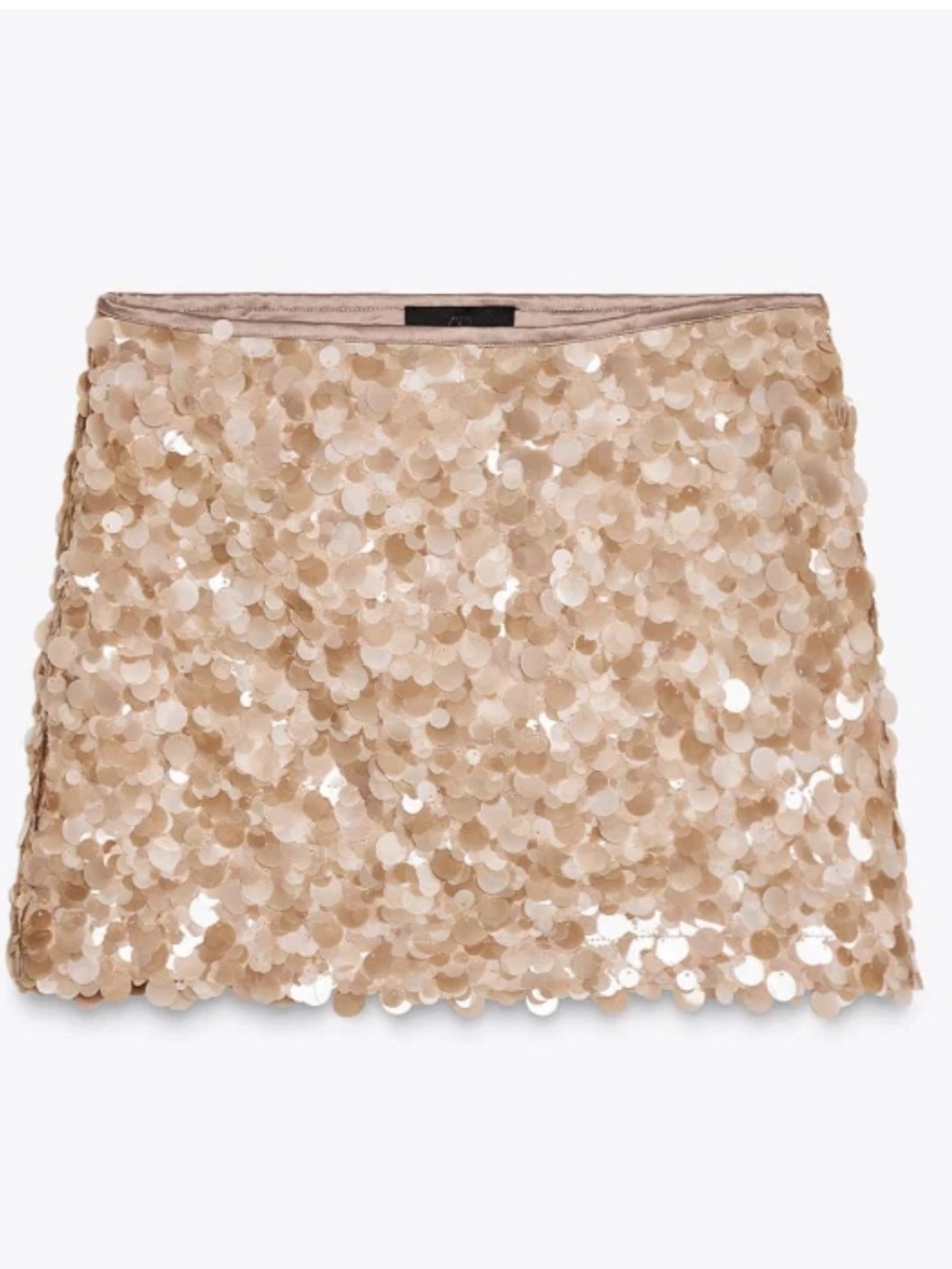 Zara Sequinned Short Mini Skirt Beige Sand Taupe Size Small